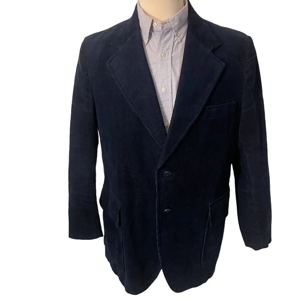 Vintage Kmart Corduroy Lined Blazer Sportcoat Men 46R Blue Japan